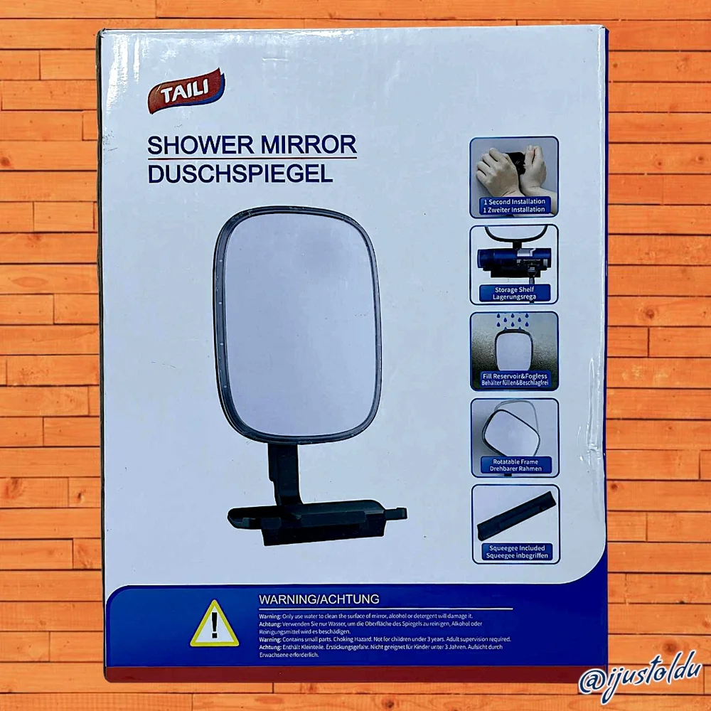 TAILI Shower Mirror | Fogless, Easy Install, Rotatable 360°, Shelf & Squeegee